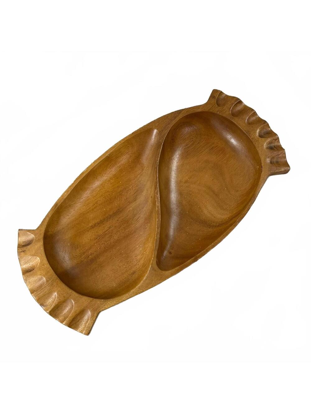 Vintage 1960s Leilani Monkey Pod Wood Divided Serving Tray MCM Tiki Hand Carved